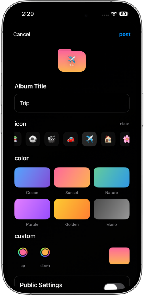 Post creation screen